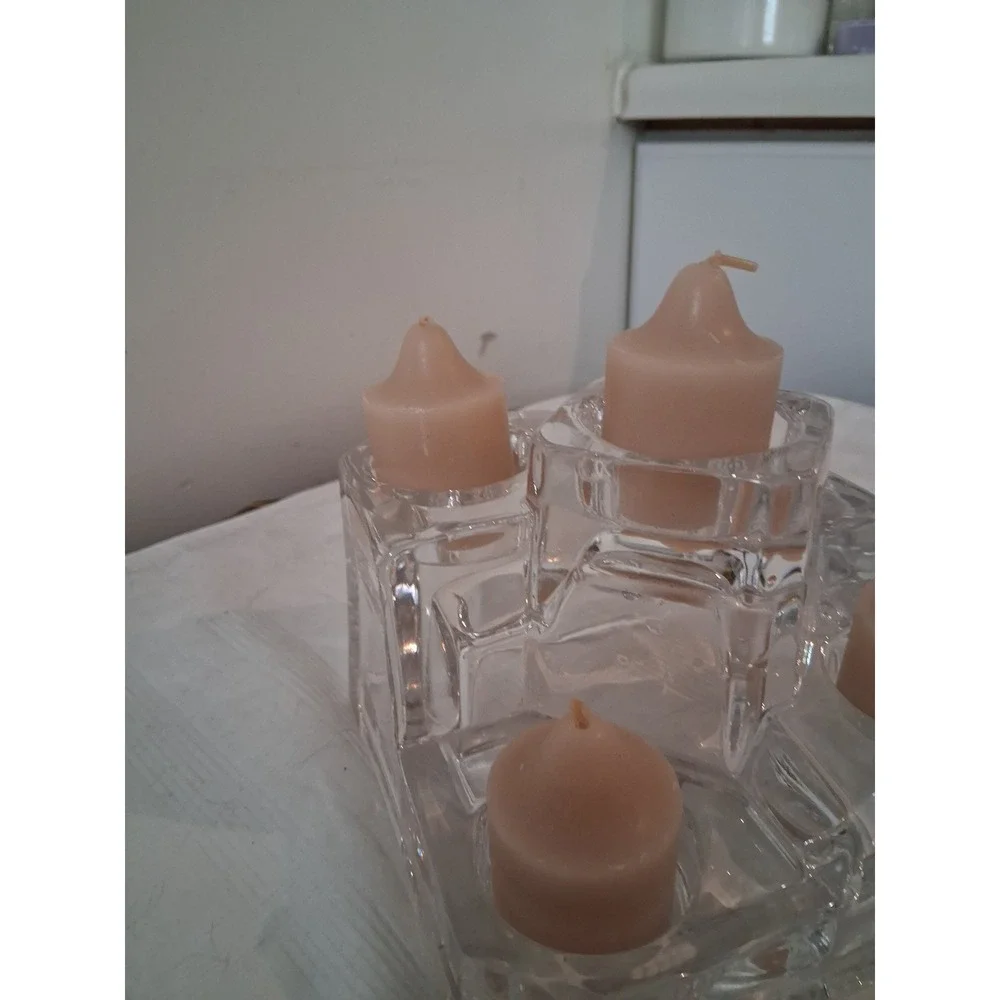 Clear Glass 5-Light Tiered Geometric Candle Holder Brutalist Style Centerpiece
